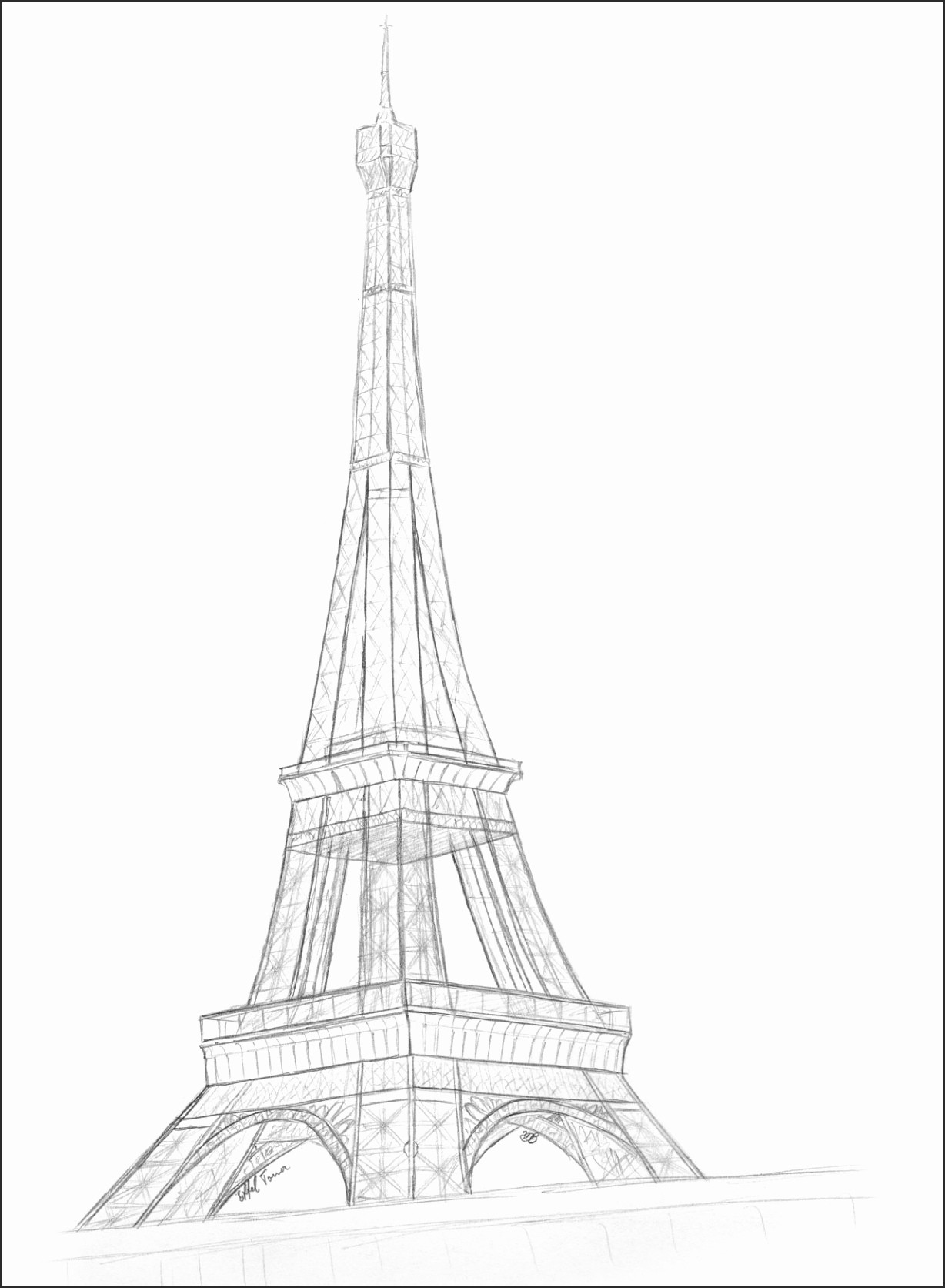 Simple Eiffel Tower Drawing Step By Step Rectangle Circle