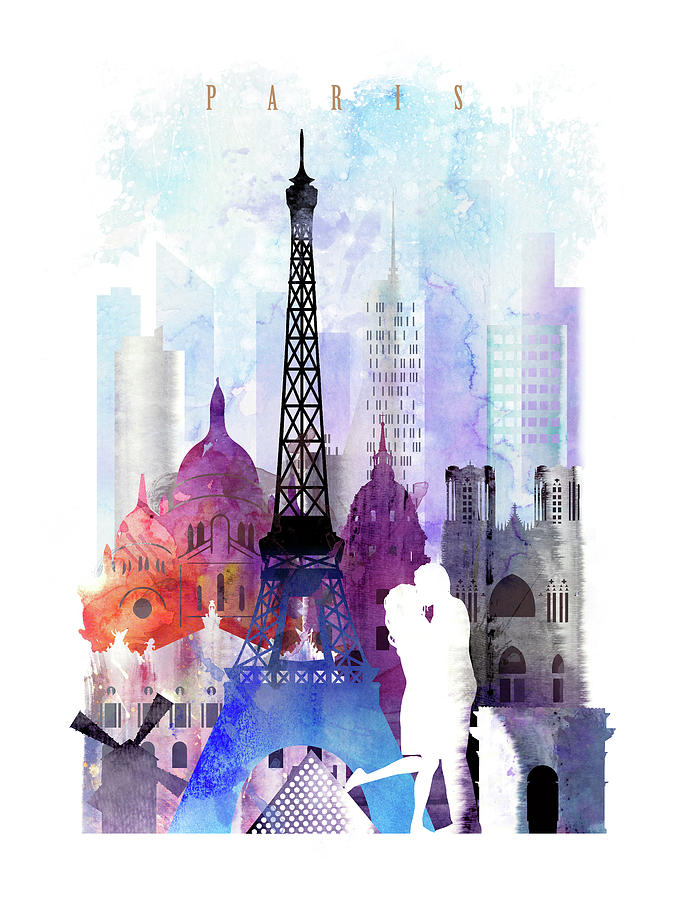 675x900 france paris city skyline painting - Paris France Drawing