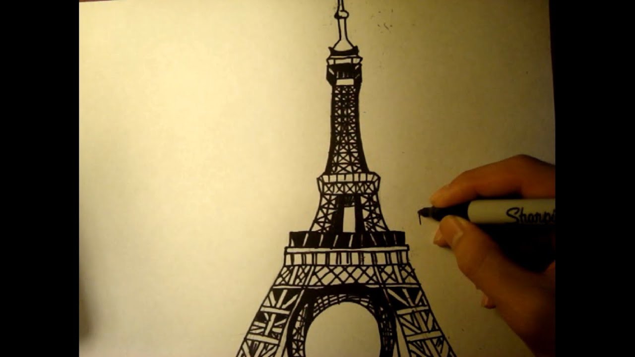 1280x720 Free Drawing Lesson How To Draw The Eiffel Tower Easy Simple - Paris France Drawing