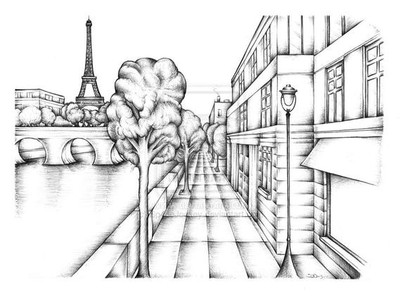 570x422 paris france bank of the river seine art ink drawing choice of etsy - Paris France Drawing