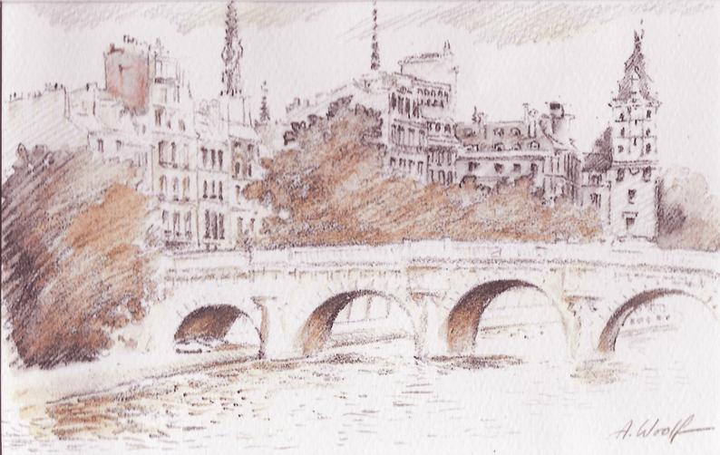 794x502 paris france watercolor pencil drawing fine art x etsy - Paris France Drawing