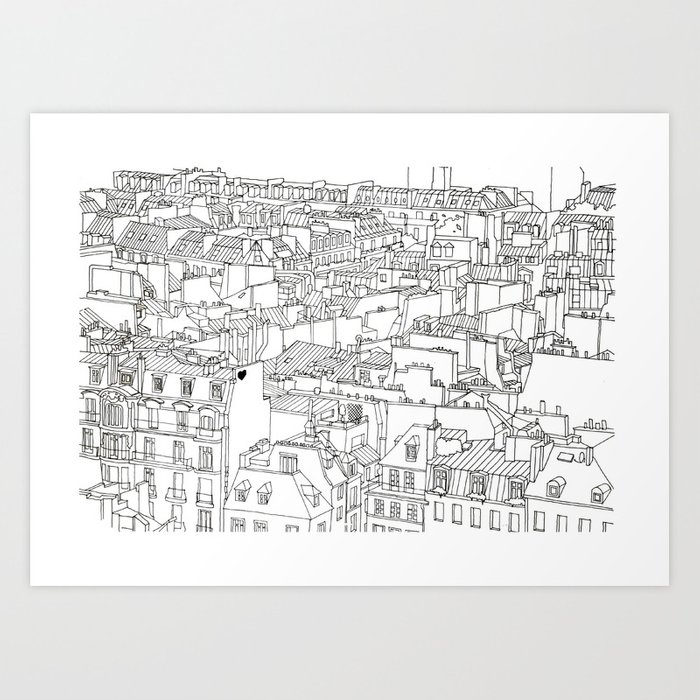 700x700 rooftops of paris, france illustration drawing travel - Paris France Drawing