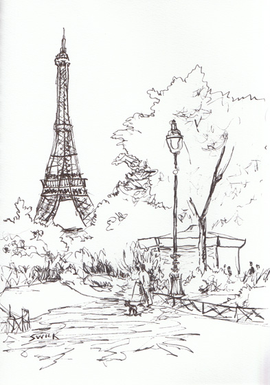 393x560 Swilk Art - Paris France Drawing