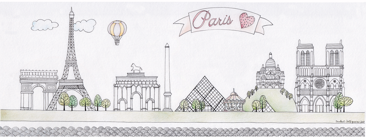 1200x450 skyline of paris, france - Paris France Drawing