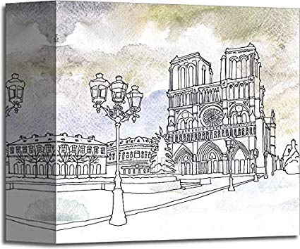 425x354 drawing of notre dame de paris, france gallery wrapped - Paris France Drawing