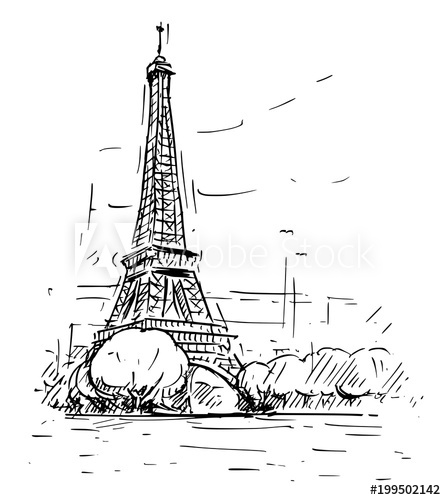 446x500 Cartoon Sketch Drawing Illustration Of Eiffel Tower In Paris - Paris France Drawing