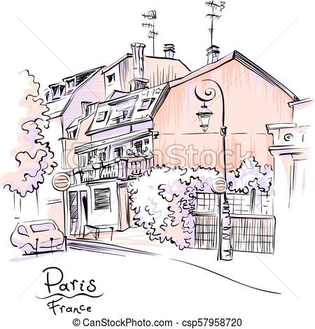 450x470 cozy paris street, france vector hand drawing paris street - Paris France Drawing