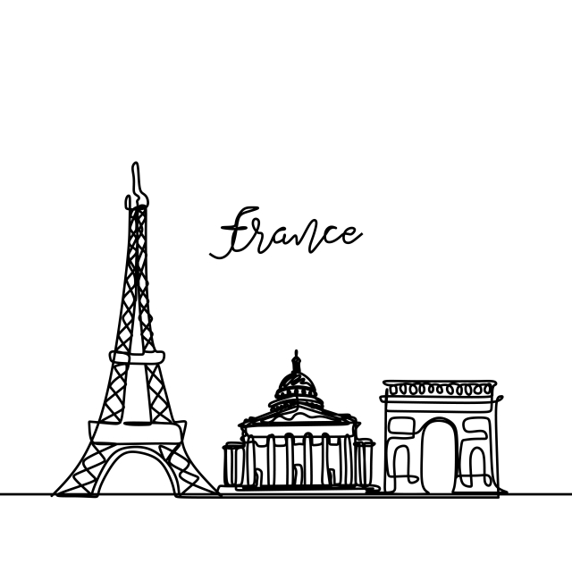 640x640 France Continuous Drawing One Line Style Paris City Skyline Simple - Paris Skyline Drawing
