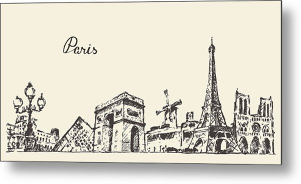 600x368 Paris Skyline France Illustration Hand Drawn - Paris Skyline Drawing