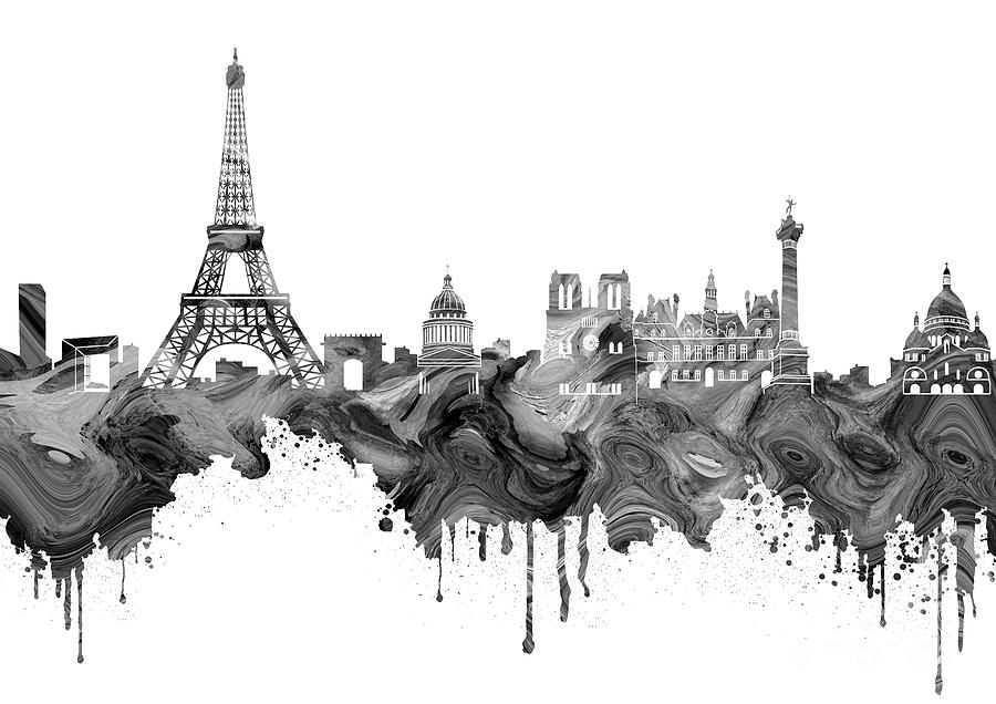 900x636 Paris Skyline Italy Digital Art - Paris Skyline Drawing