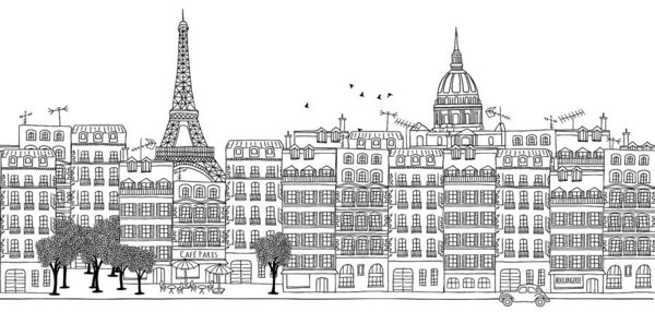 600x286 Seamless Banner Of Paris Skyline Art Print - Paris Skyline Drawing