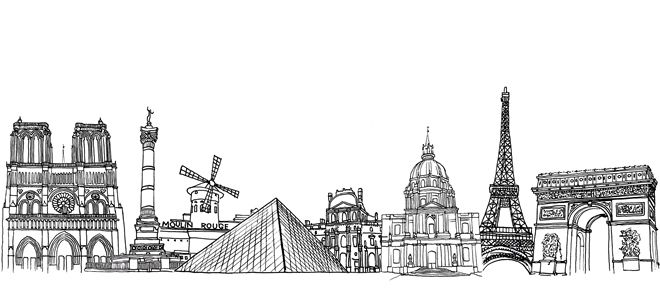 660x300 downtown doodler paris landmarks art - Paris Skyline Drawing