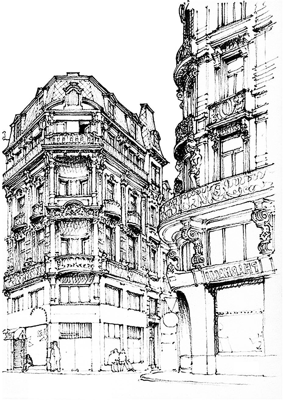 935x1319 Free Coloring - Paris Street Drawing