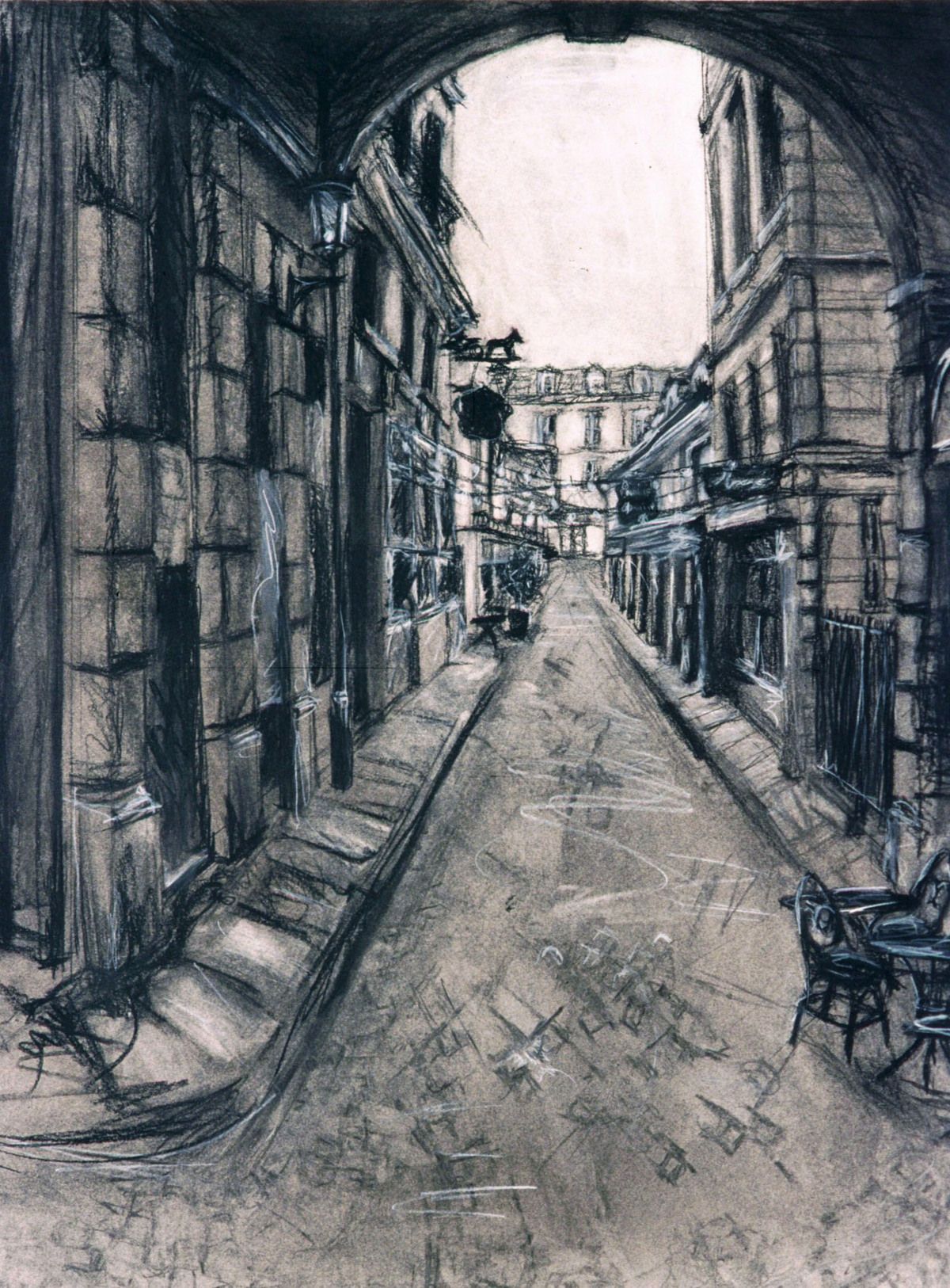 1200x1626 hand rendering for art class drawings, paris street, charcoal - Paris Street Drawing