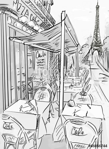 366x500 paris street sketch illustration stock photo and royalty free - Paris Street Drawing