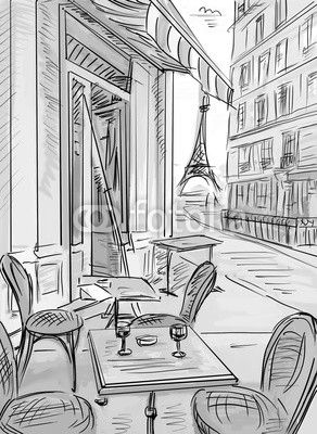 292x400 street in paris sketch illustration kunst malen - Paris Street Drawing