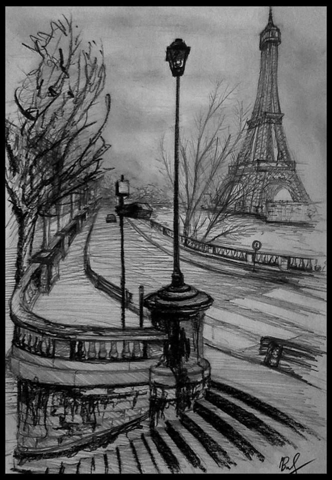 665x960 tour eiffel dessin painting and illustration paris, paris - Paris Street Drawing