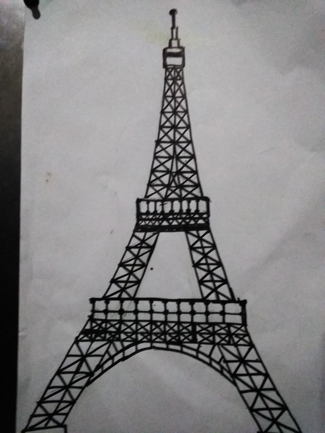 670x893 How To Draw The Eiffel Tower Steps - Paris Tower Drawing