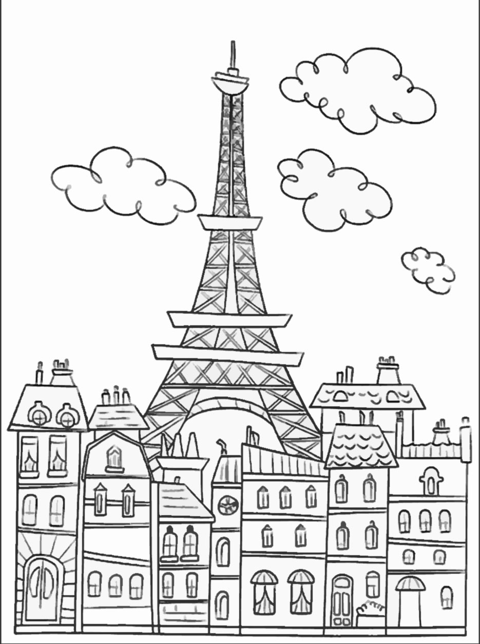 935x1255 Paris Buildings And Eiffel Tower - Paris Tower Drawing