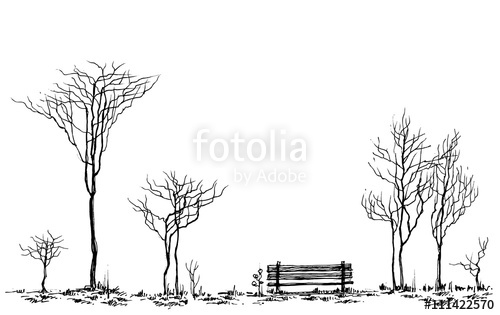 500x315 Stylized Park Decor, Bench And Trees Drawing Stock Image - Park Bench Drawing