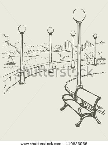 347x470 Park Bench Sketch - Park Bench Drawing