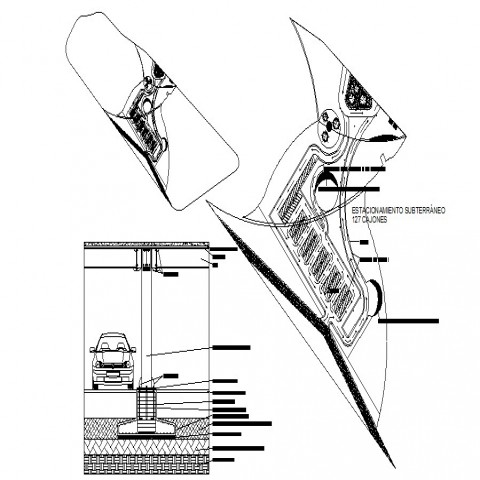 480x480 road network view with parking space details in autocad - Parking Drawing