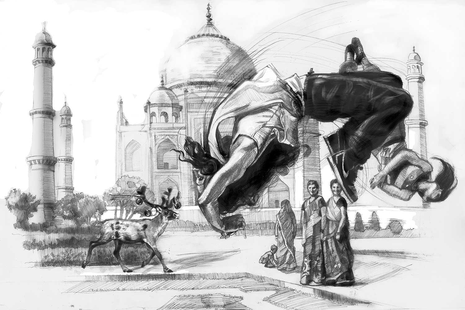 1500x1000 parkour, in front of the taj mahal victoria von kap herr - Parkour Drawing