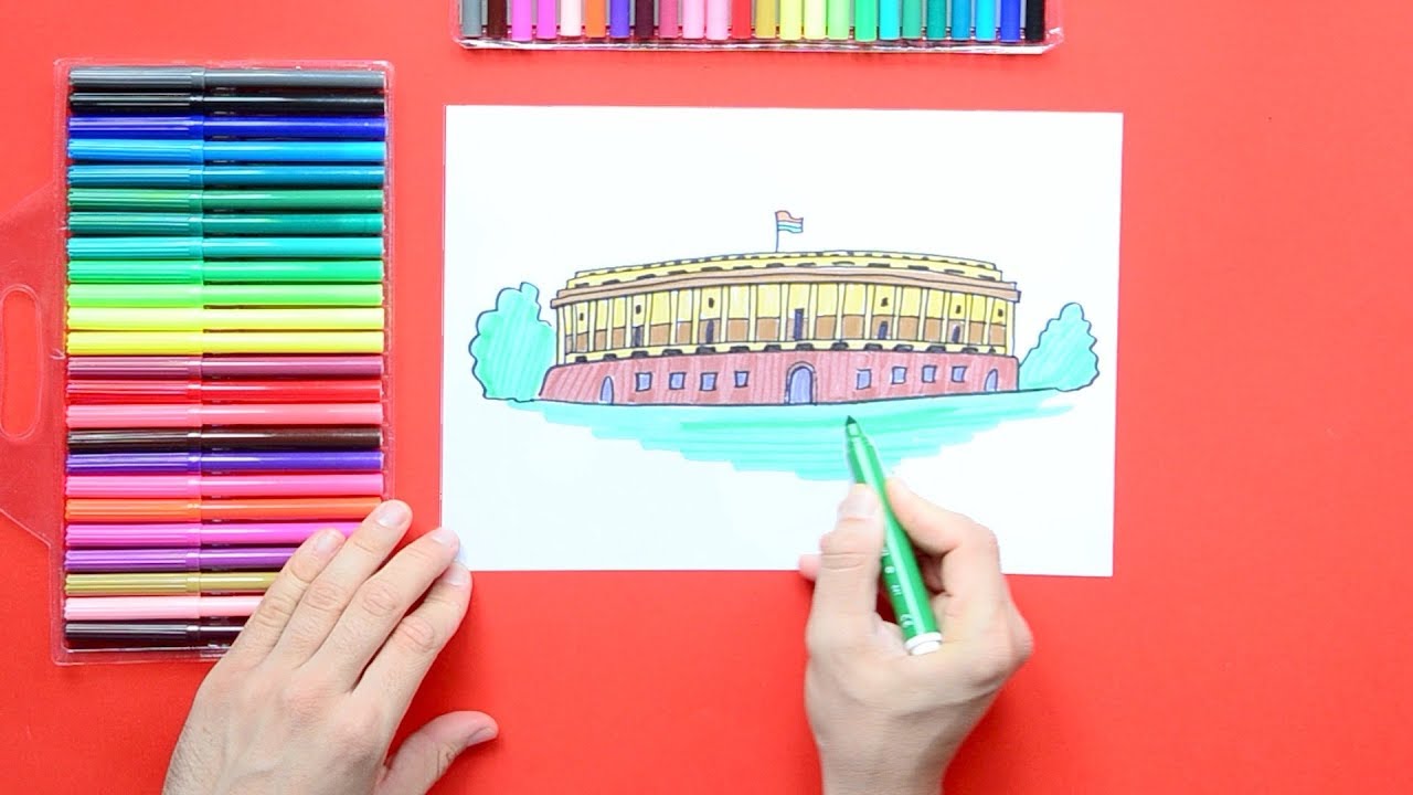 1280x720 how to draw parliament house, new delhi - Parliament Drawing