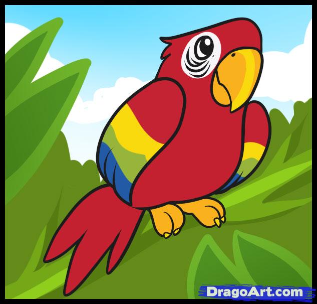 633x606 How To Draw A Parrot For Kids, Step - Parrot Drawing Easy