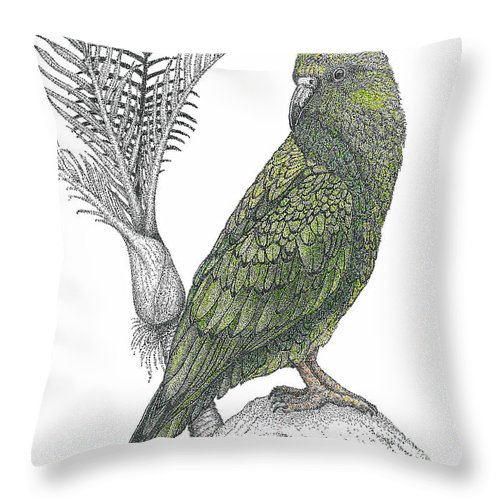 500x500 kea bird drawing colour pointallism throw pillow for sale - Parrot Drawing With Colour