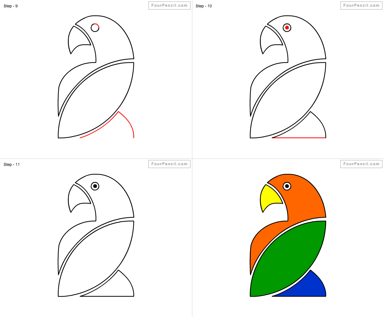 1250x1032 How To Draw Parrot For Kids Step - Parrot Easy Drawing