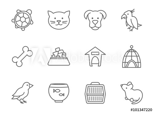 500x367 pets vector icon set in line art style mouse and aquarium, food - Parrot Fish Drawing