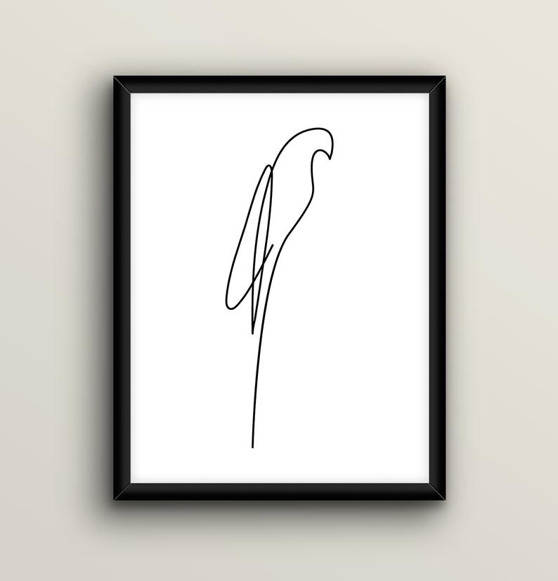 794x827 parrot print line art tumblr print abstract animal print line etsy - Parrot Line Drawing