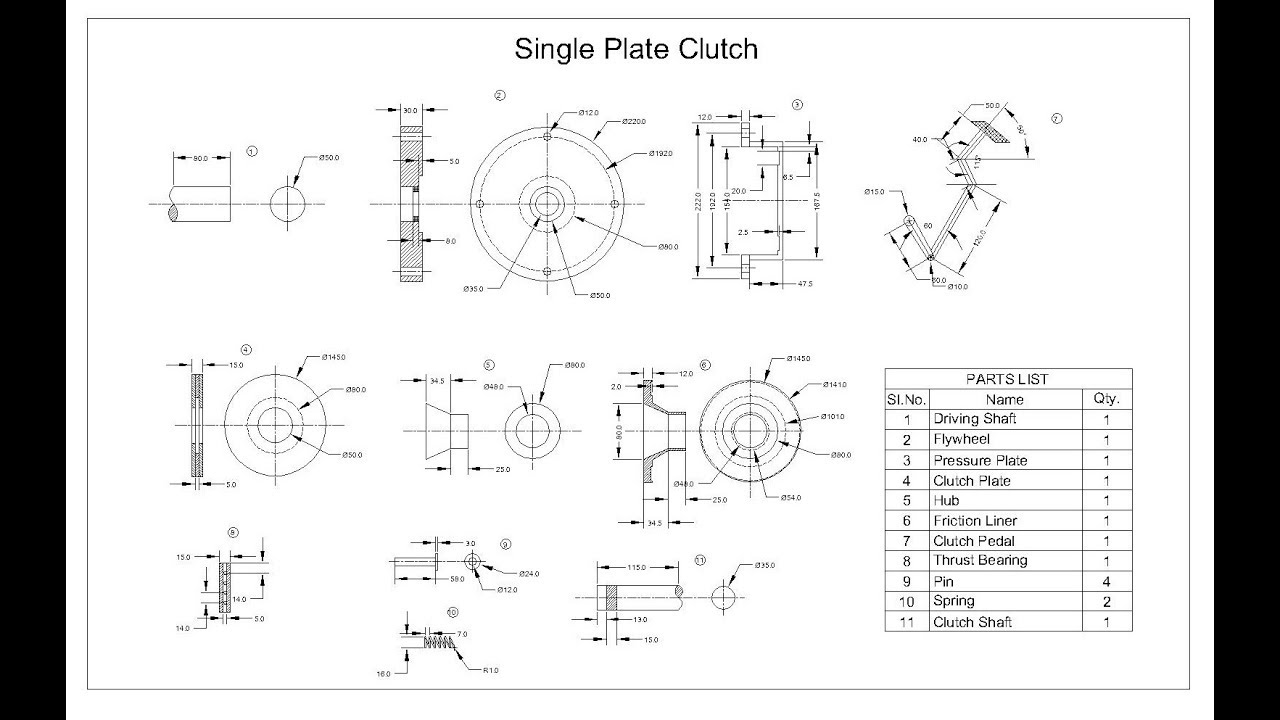 1280x720 Detailed Part Drawing And Assembly Of Single Plate Clutch Using - Part Drawing