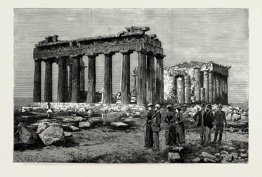 900x608 The Visit Of The Royal Party To The Parthenon Drawing - Parthenon Drawing