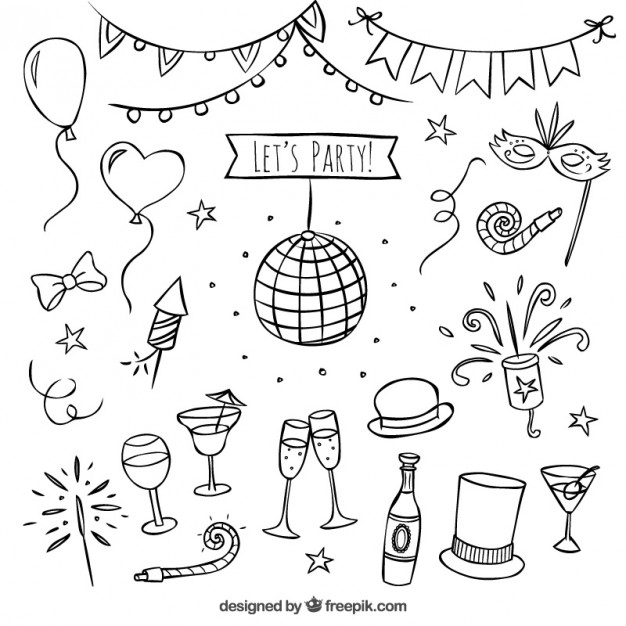 626x626 hand drawn party elements vector free download - Party Balloons Drawing