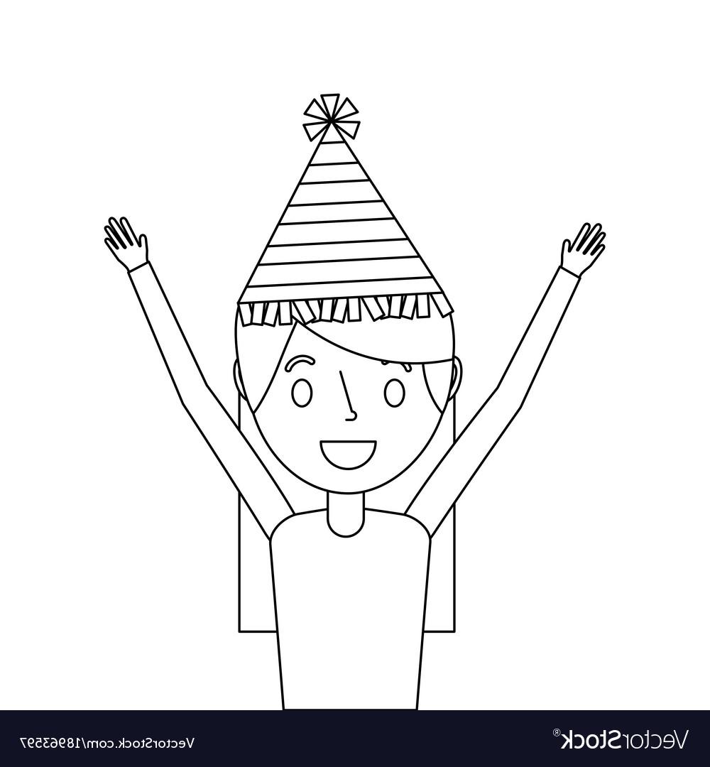 1000x1080 top portrait woman happy with party hat and arms up vector drawing - Party Hat Drawing