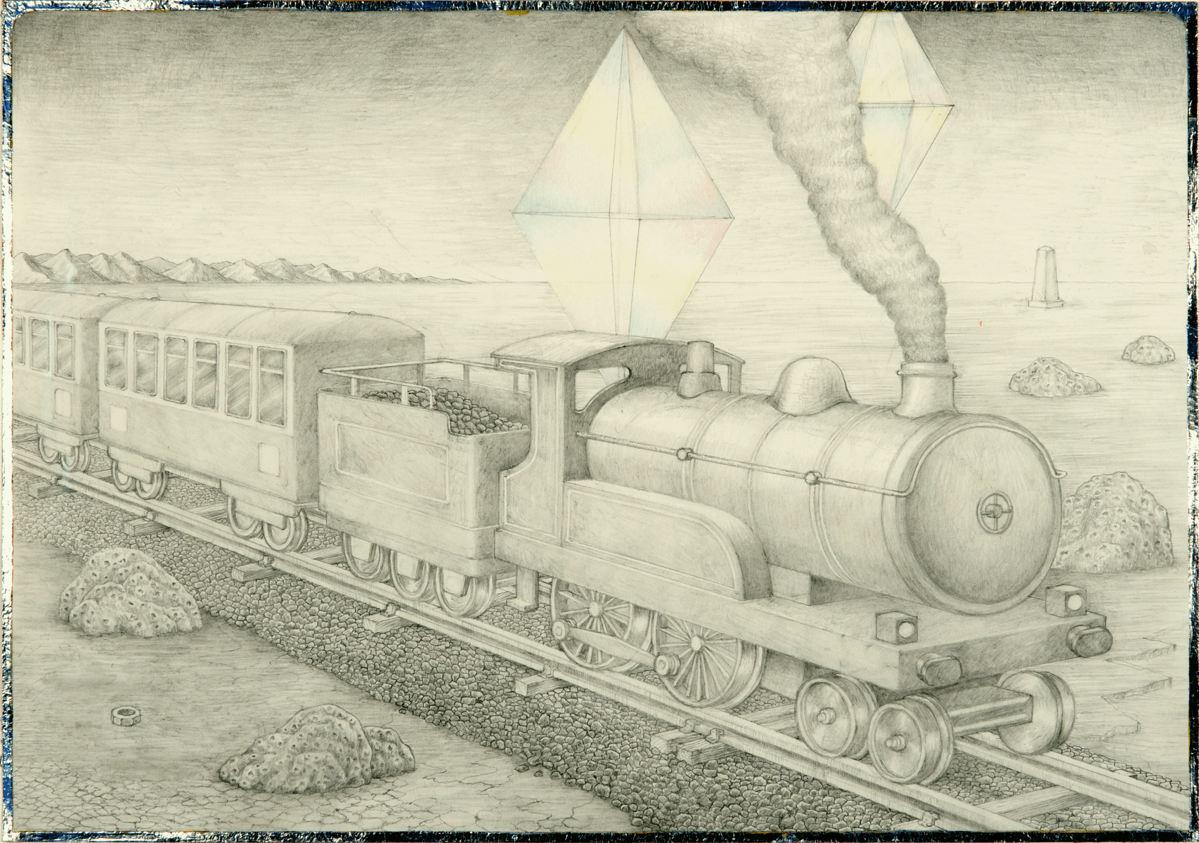 Рисунок старого поезда на рельсах