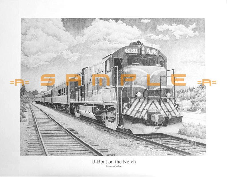 794x618 print of original hand drawn passenger train the conway etsy - Passenger Train Drawing