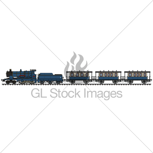 500x500 vintage blue steam passenger train gl stock images - Passenger Train Drawing