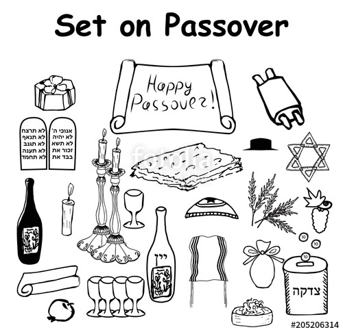 500x485 a set of graphic black and white elements on the jewish holiday - Passover Drawing