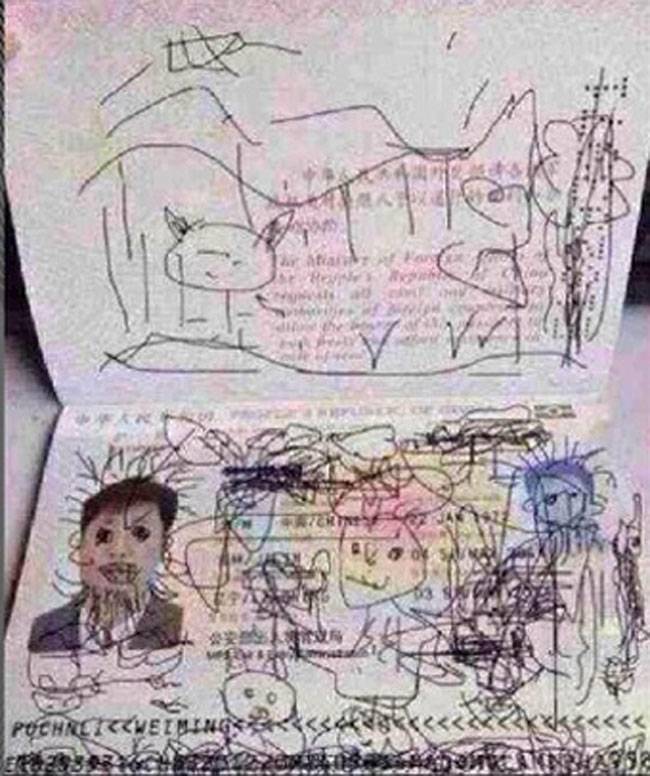 650x776 chinese child draws all over dad's passport, dad gets stuck - Passport Drawing