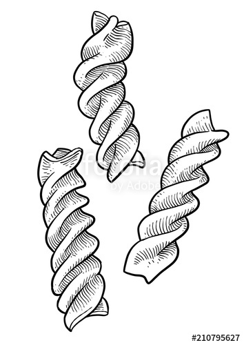 354x500 dried fusilli pasta illustration, drawing, engraving, ink, line - Pasta Drawing