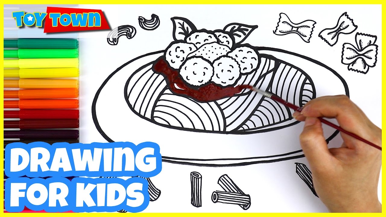 1280x720 best toddler learning video how to draw pasta meatball spaghetti - Pasta Drawing