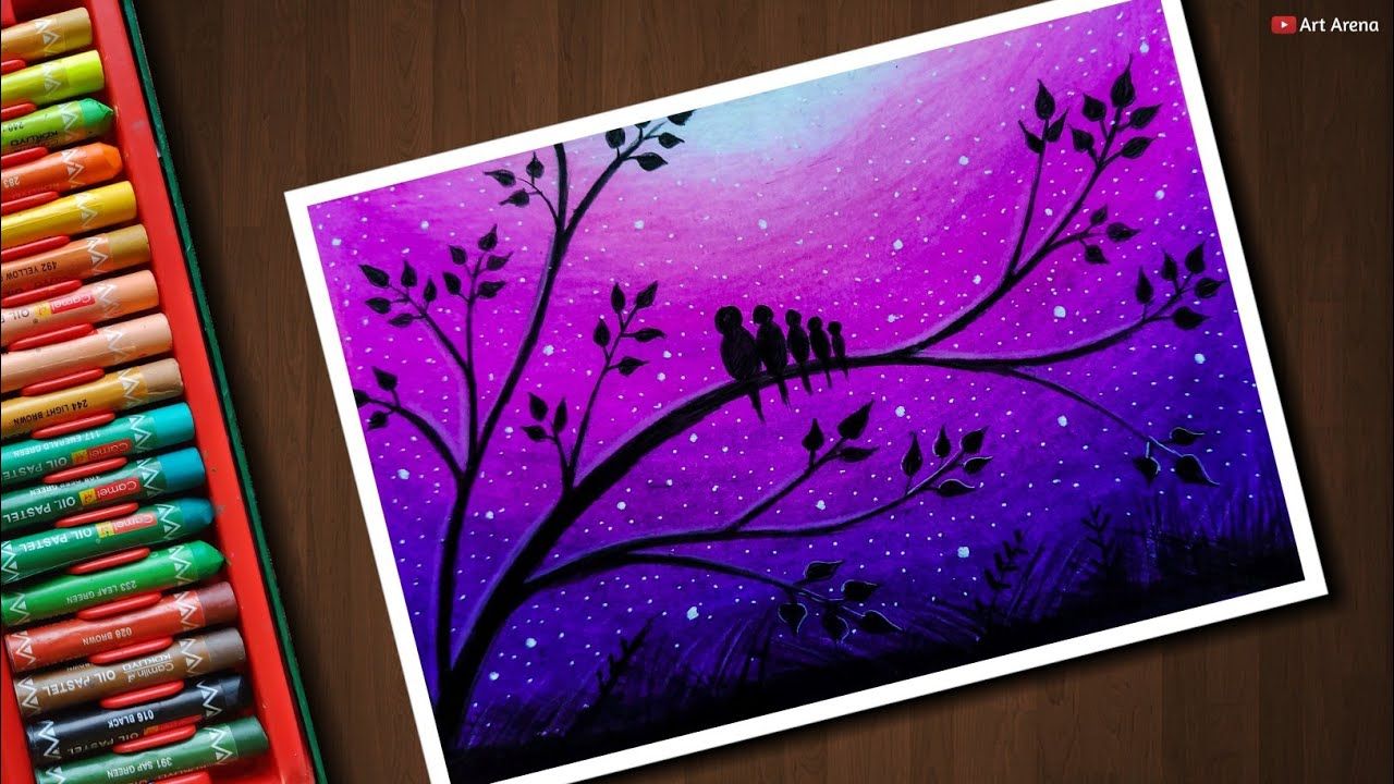 1280x720 love birds scenery drawing for beginners with oil pastels - Paste Drawing