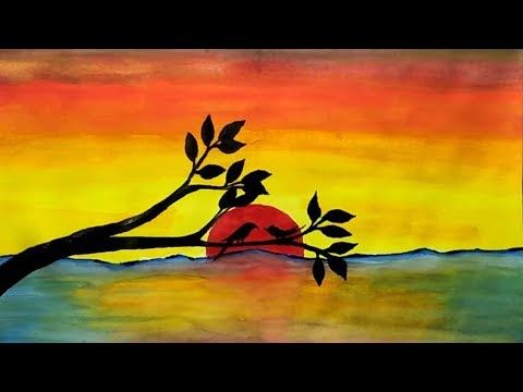 480x360 How To Draw Sunset Scenery Step - Pastel Colour Drawing