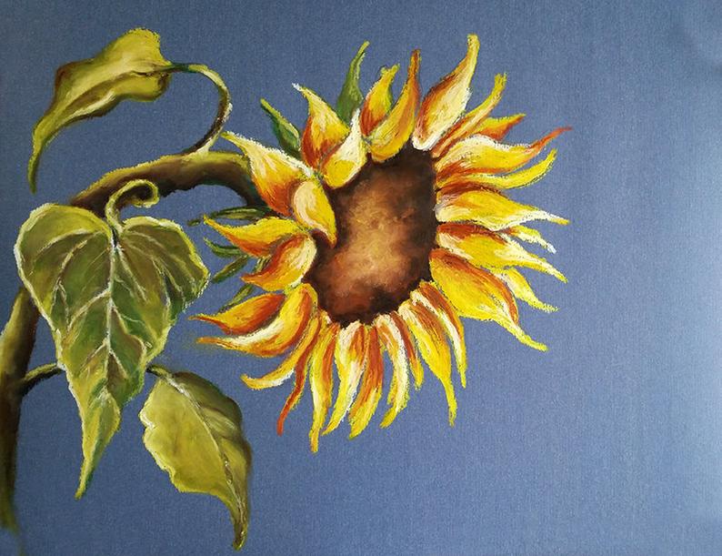 794x611 original pastel drawing impressionist yellow sunflower etsy - Pastel Drawing