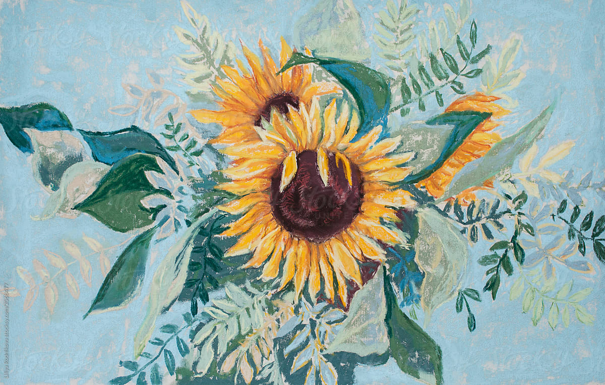 1200x763 pastel drawing of bouquet of sunflowers stocksy united - Pastel Drawing