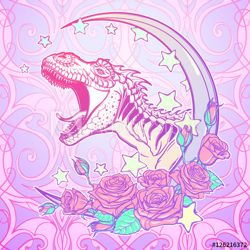 500x500 detailed sketch style drawing of the roaring tyrannosaurus rex - Pastel Goth Drawing