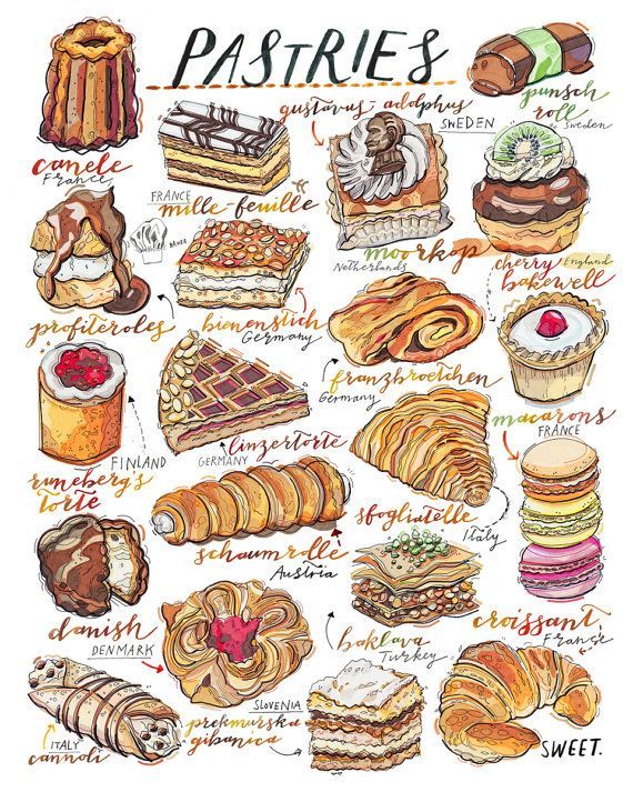 570x713 european pastries sketch - Pastry Drawing